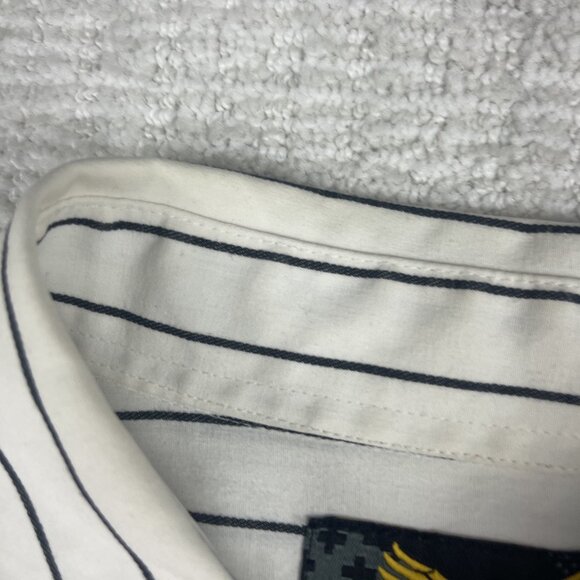 Avirex USA Shirt Mens L White / Black Button Up Long Sleeve Striped *Read* - Picture 11 of 16